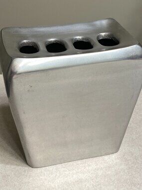 Vintage Toothbrush Holder or Faux Flower Vase Silver colored Metal